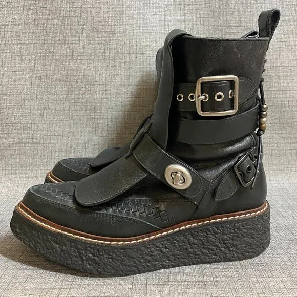 COACH Black Whipstitch High Top Creeper Women's - Picture 2 of 13